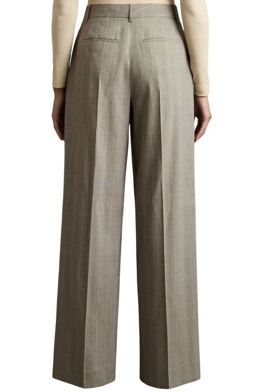 Reiss Tallulah Pinstripe Pleat Front Wide Leg Stretch Wool Pants In Grey