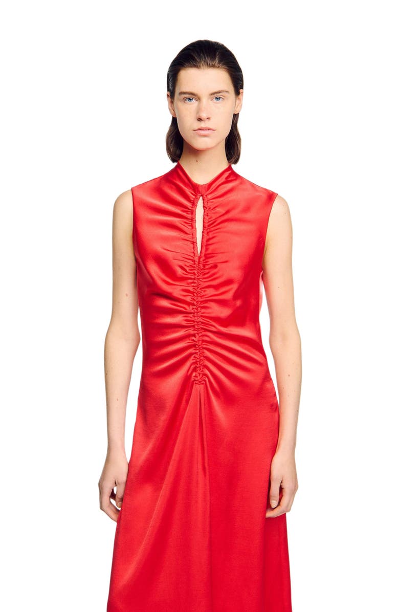SANDRO Draped satin-effect dress, Alternate, color, Red