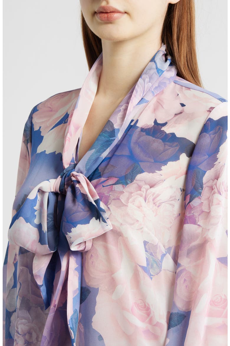 Bow Neck Top, Alternate, color, BLUE PETAL FLORAL