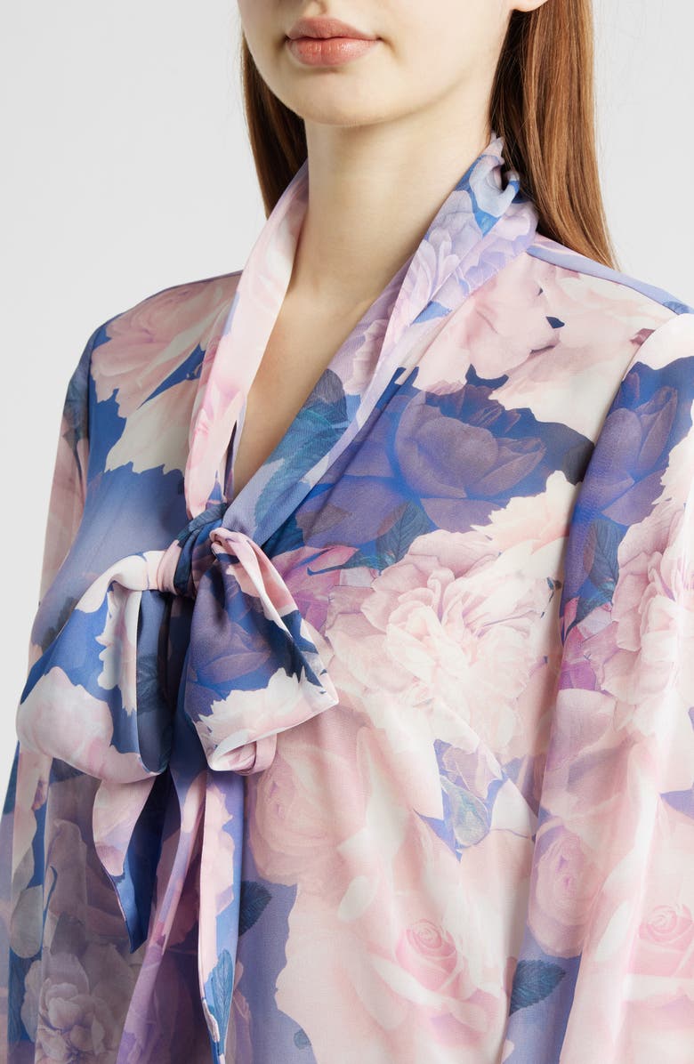 Tahari ASL Bow Neck Top, Alternate, color, Blue Petal Floral