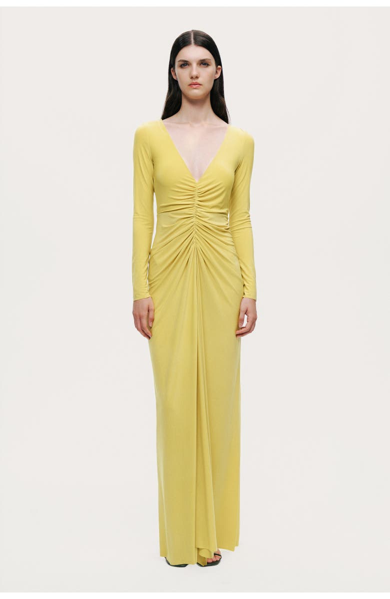 Nocturne Draped Cowl-Front Column Dress, Alternate, color, Yellow
