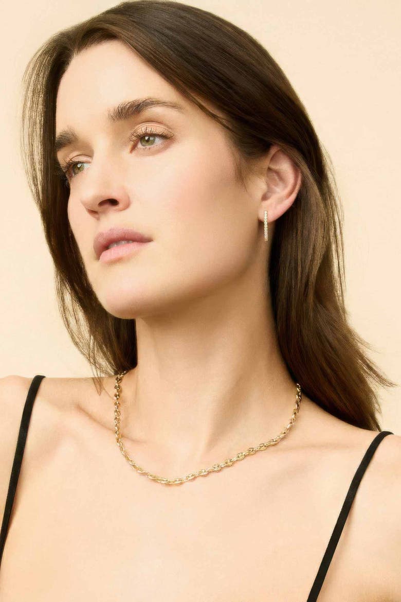 14K Yellow Solid Gold Regal Diamond J Hoops, Alternate, color, Yellow Gold, Natural Diamonds
