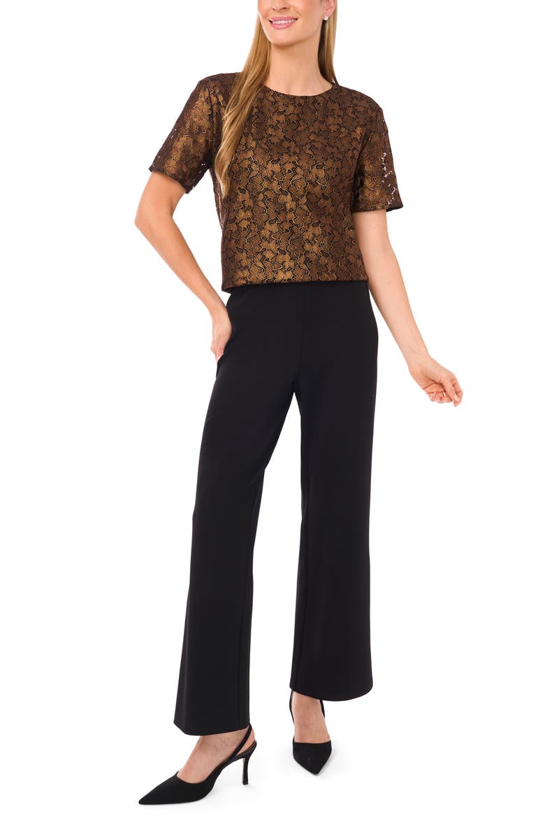 Lace Short Sleeve Top, Alternate, color, BRONZE