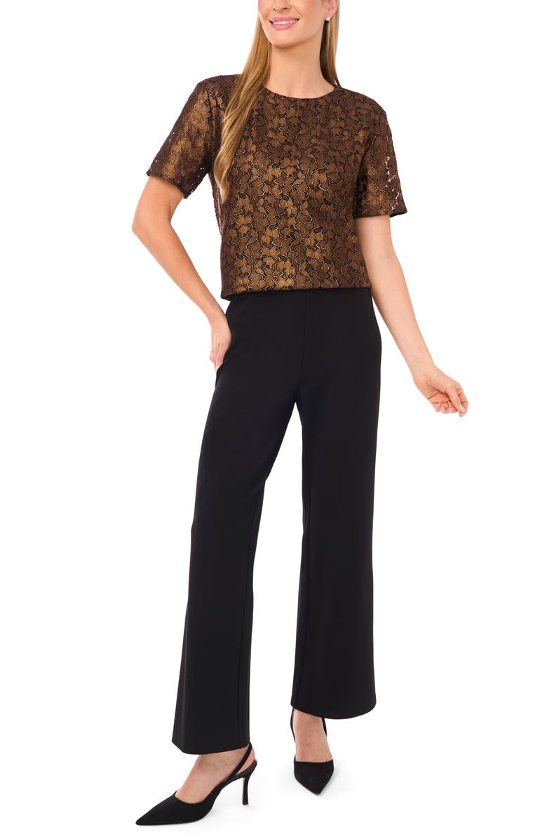 Halogen<sup>®</sup> Lace Short Sleeve Top, Alternate, color, Bronze