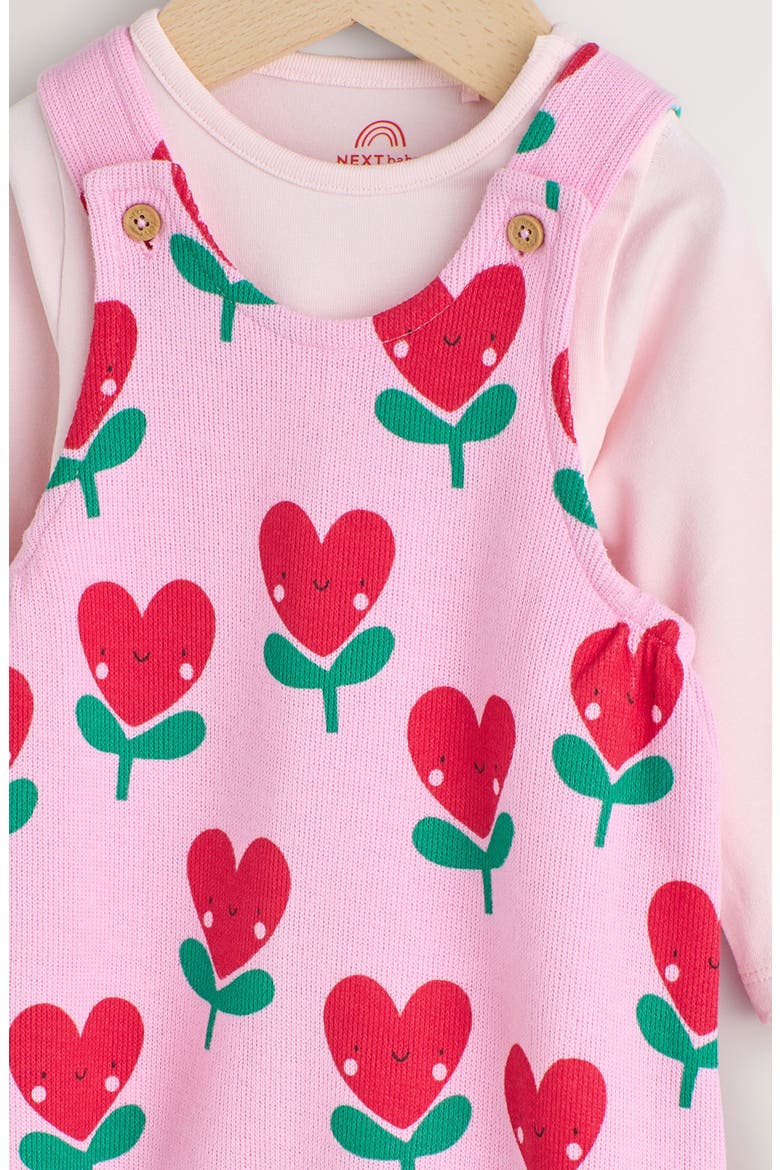 Flower Heart Overalls & Bodysuit Set, Alternate, color, PINK