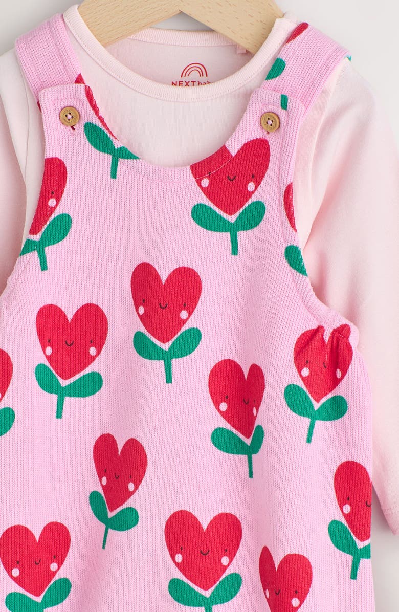 NEXT Flower Heart Overalls & Bodysuit Set, Alternate, color, Pink