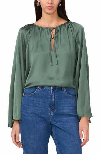Tie Neck Wide Sleeve Satin Top