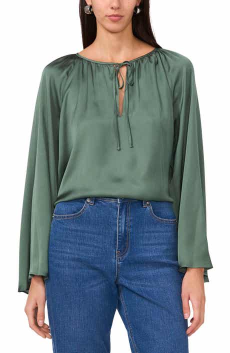 Tie Neck Wide Sleeve Satin Top