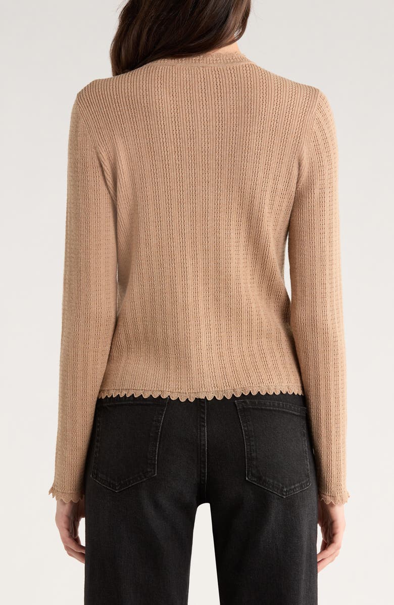 CeCe Pointelle Cardigan, Alternate, color, Safari