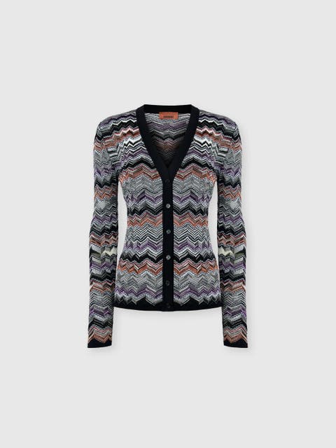 Slim Buttoned Cardigan With Flame Chevron Pattern