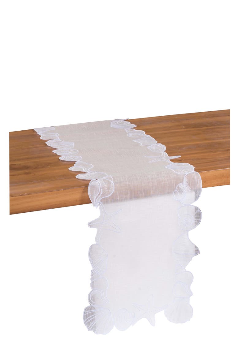 Shells Cutwork Clear Sheer Machine Washable Novelty Shaped Table Runner 12" x 68", Alternate, color, Blue