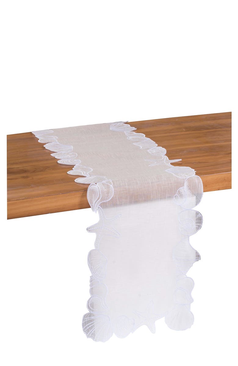 C&F Home Shells Cutwork Clear Sheer Machine Washable Novelty Shaped Table Runner 12" x 68", Alternate, color, Blue