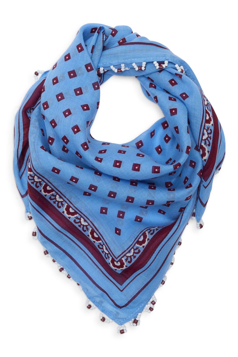 Beaded Bandana in Cotton Blend, Alternate, color, RETRO BLUE