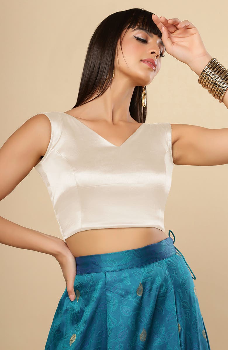 One Minute Saree<sup>®</sup> Amiya Off White Satin Comfort Stretch Saree Blouse for Women, Main, color, 