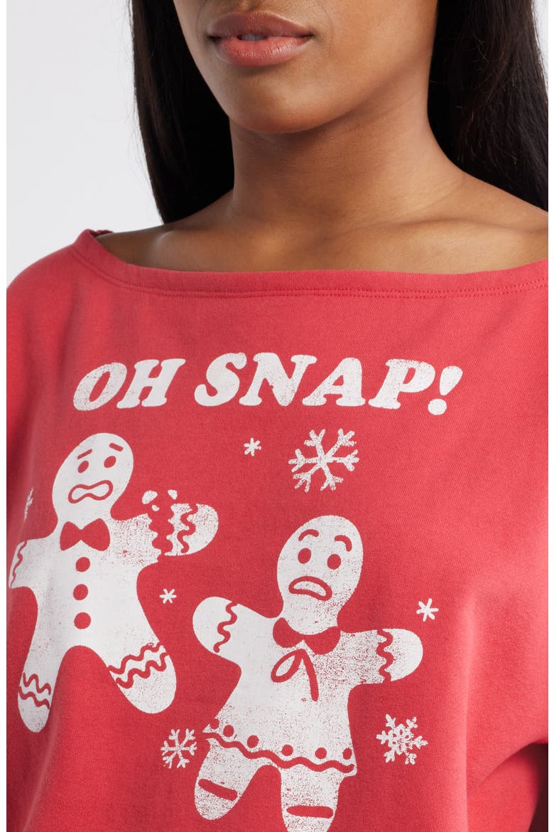 Oh Snap Holiday Off the Shoulder Graphic Fleece Sweatshirt, Alternate, color, RED