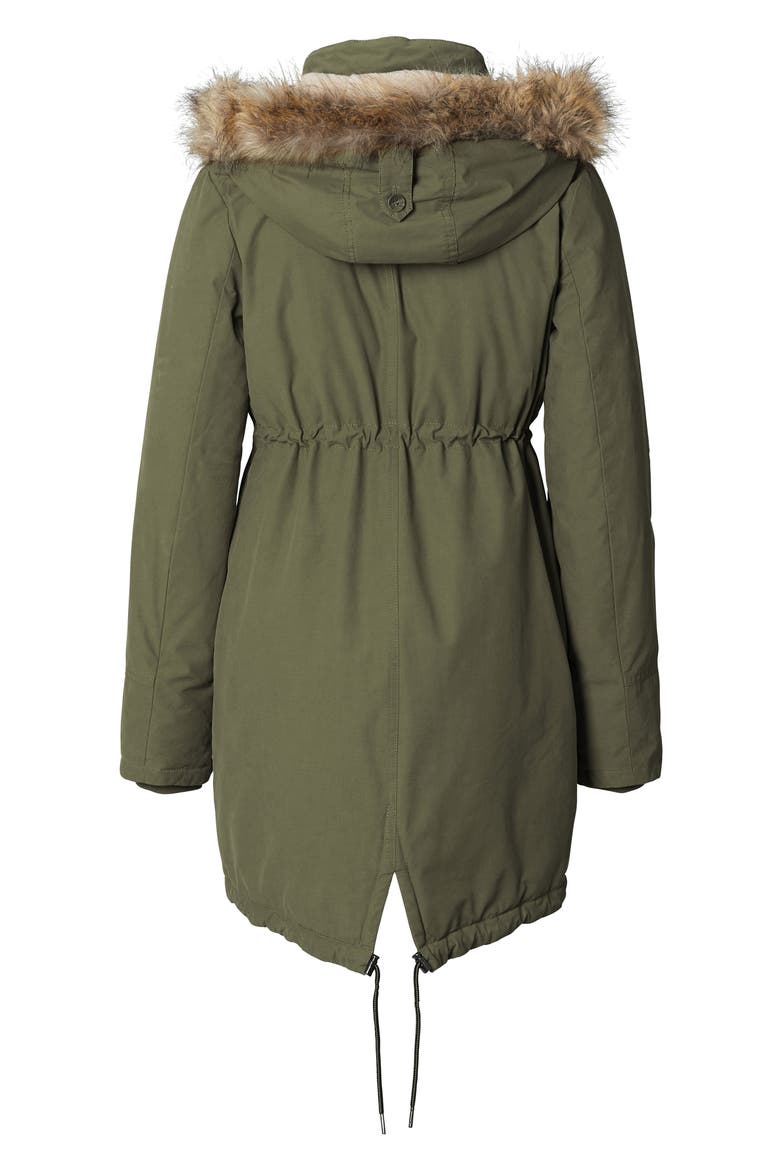 Malin Two-Way Maternity Jacket with Faux Fur Trim, Main, color, DARK ARMY