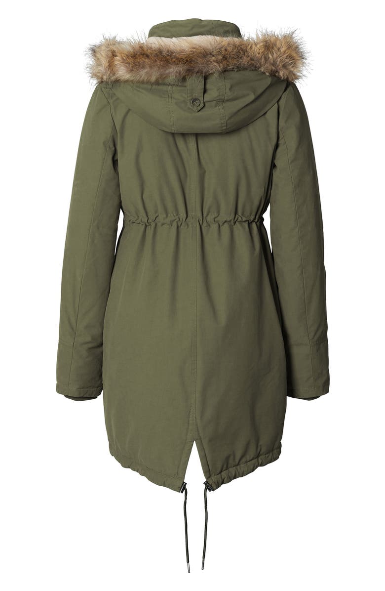 Noppies Malin Two-Way Maternity Jacket with Faux Fur Trim, Main, color,