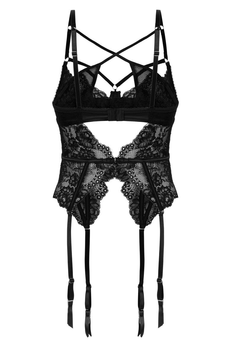Anna Strappy Underwire Lace Basque, Alternate, color, CAVIAR