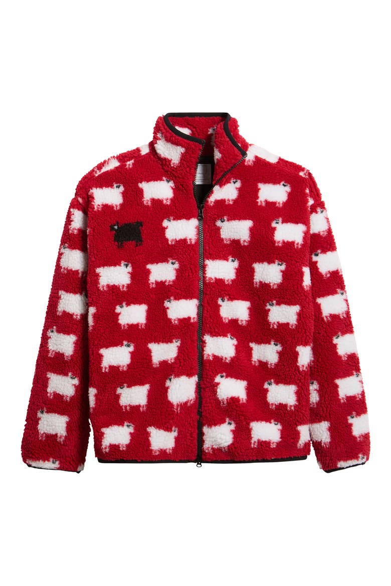 Sheep Printed High Pile Fleece Full Zip Sweatshirt, Alternate, color, DIANA RED