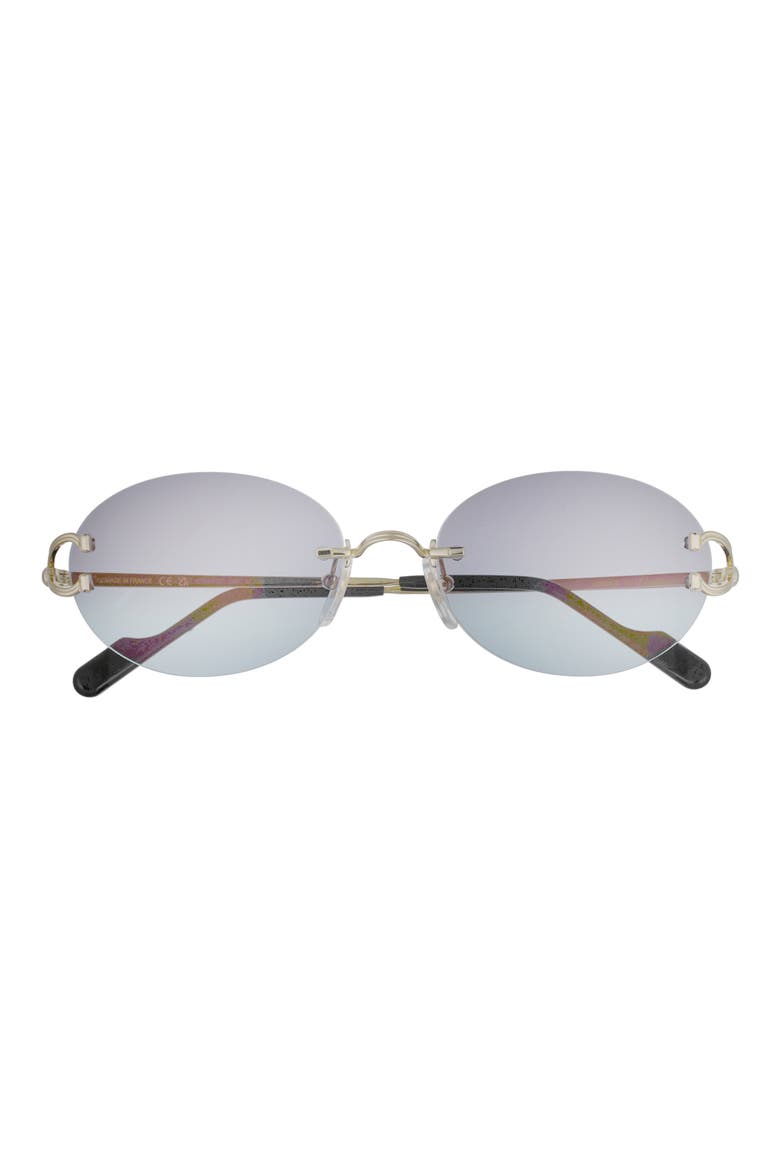 55mm Gradient Rimless Oval Sunglasses, Main, color, GOLD / VIOLET LENS