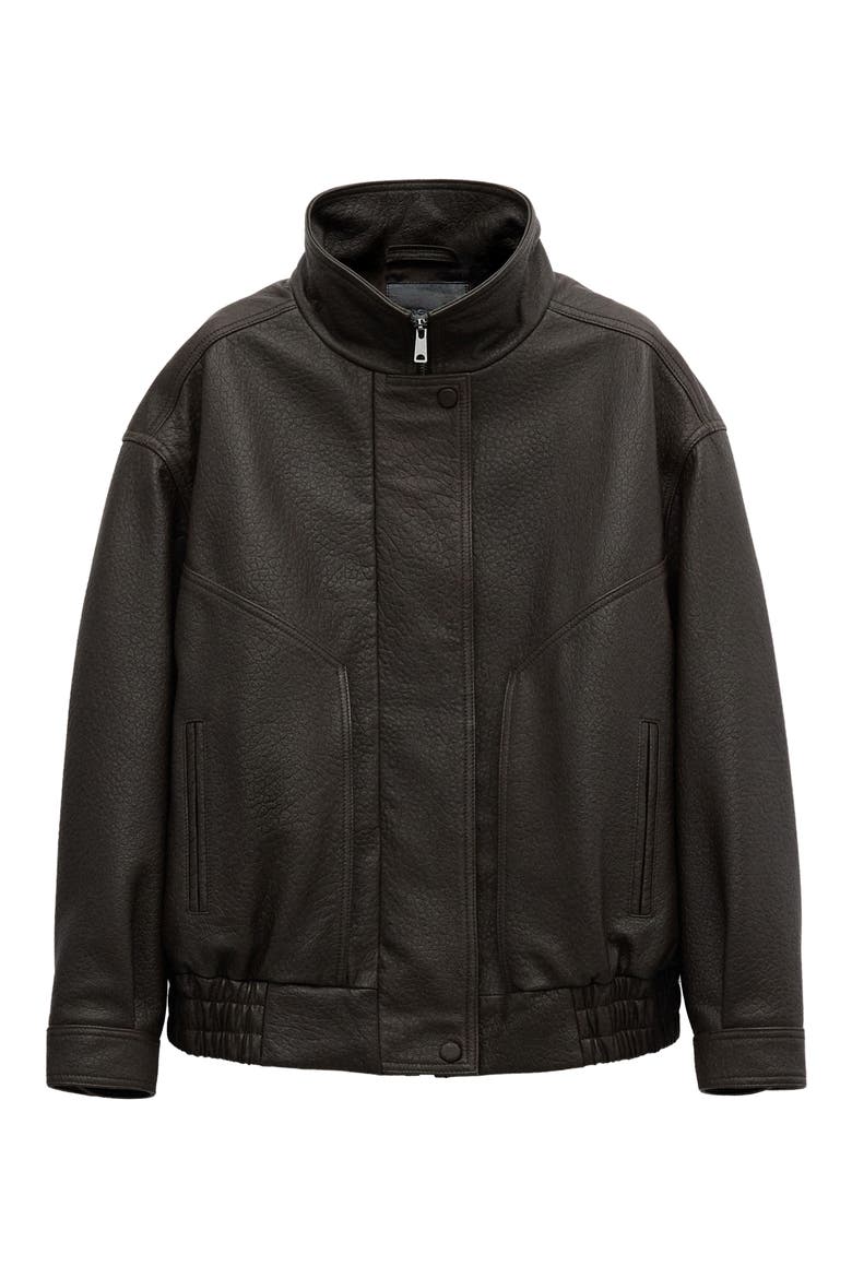 Oversize Leather Jacket, Main, color, BROWN
