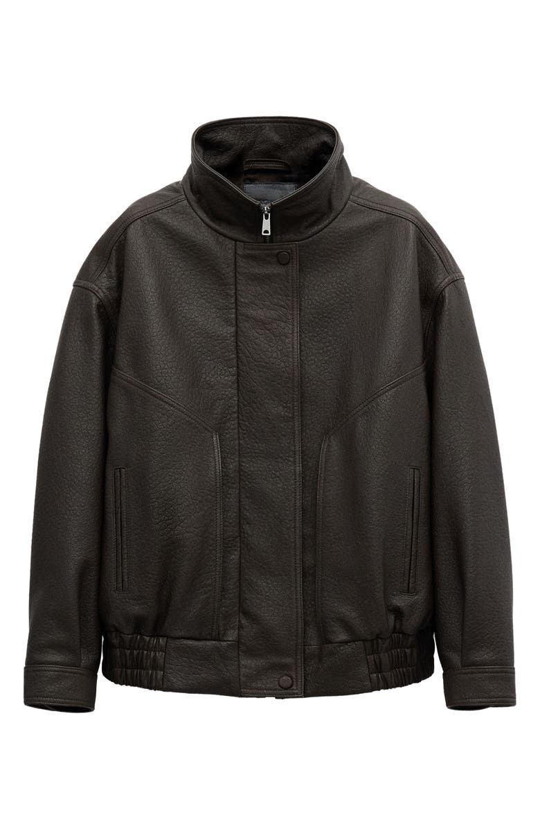 MANGO Oversize Leather Jacket, Main, color, Brown