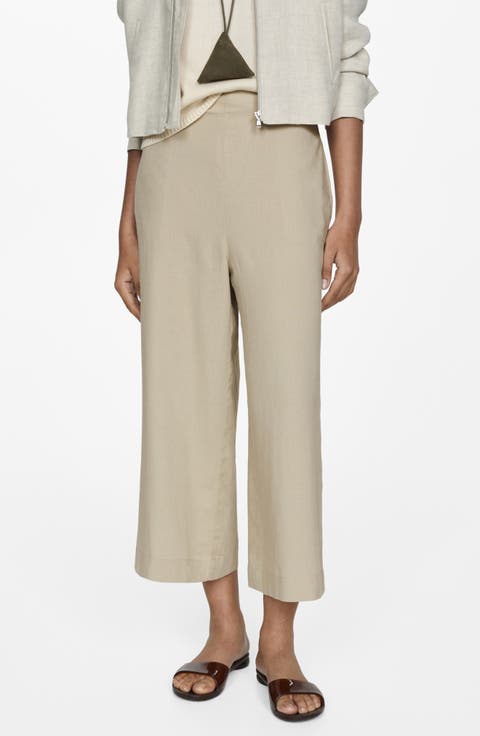 Linen Blend Crop Wide Leg Pants
