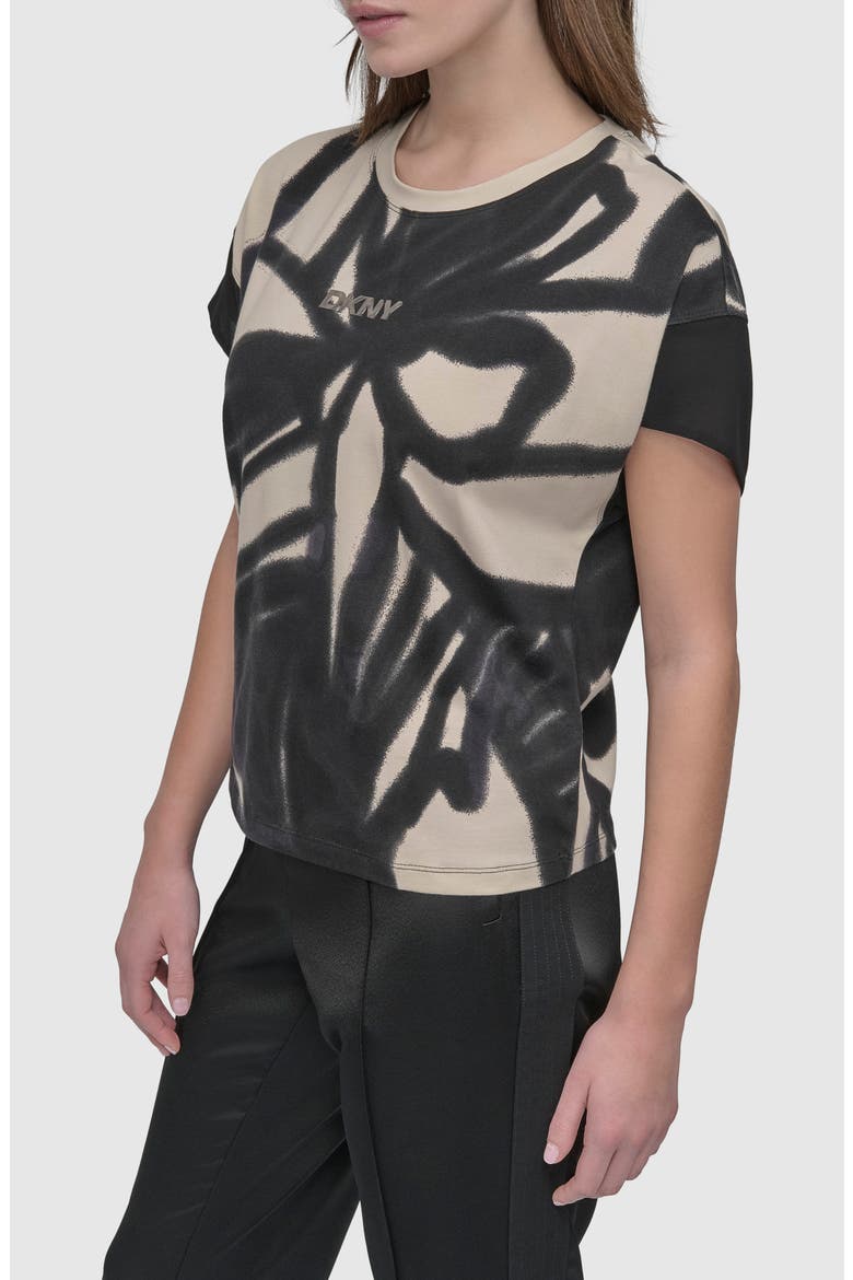 Print Cotton Blend Top, Alternate, color, FLORAL BLACK