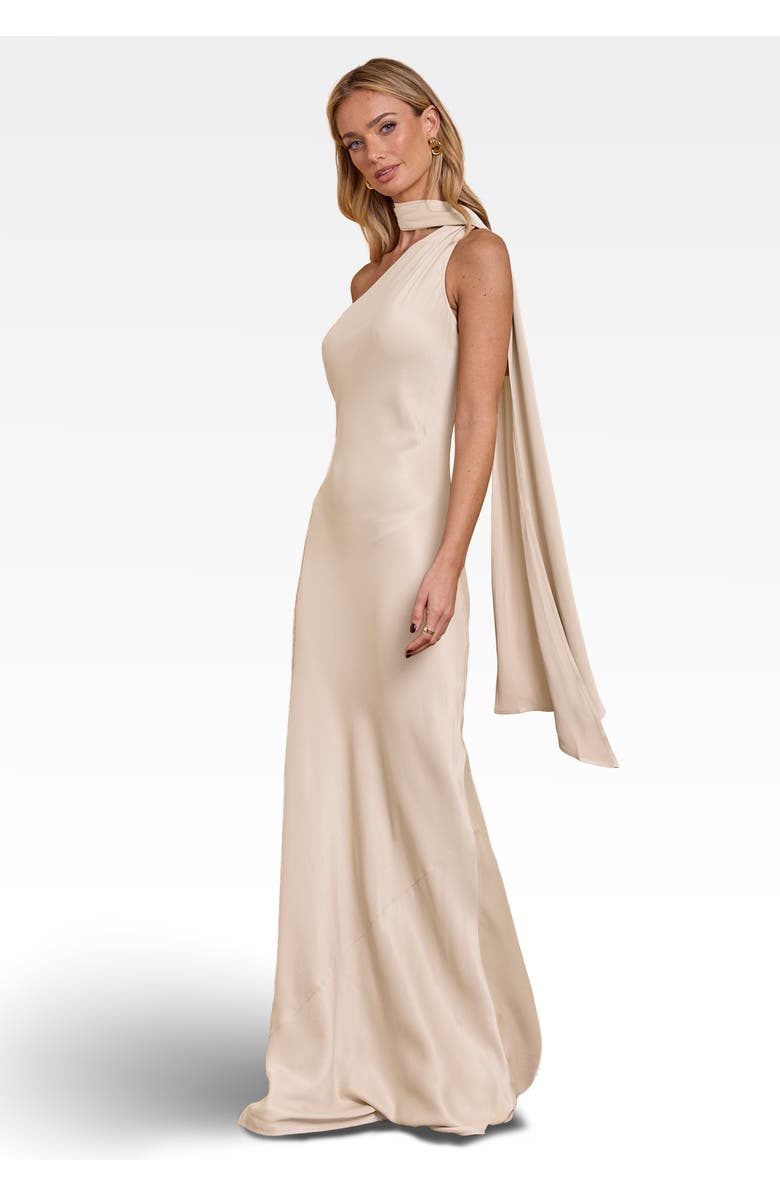 Maids to Measure Cressida Satin Asymmetric Dress, Alternate, color, Champagne Ivory