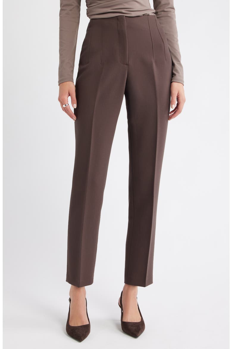 Icon Twill High Waist Cigarette Pants, Main, color, BROWN SEAL
