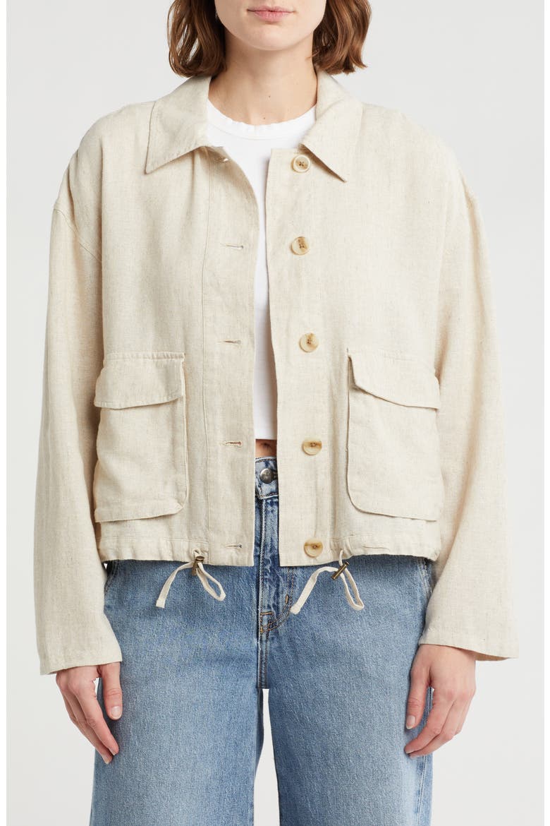 Linen Blend Utility Shirt Jacket, Main, color, FLAX