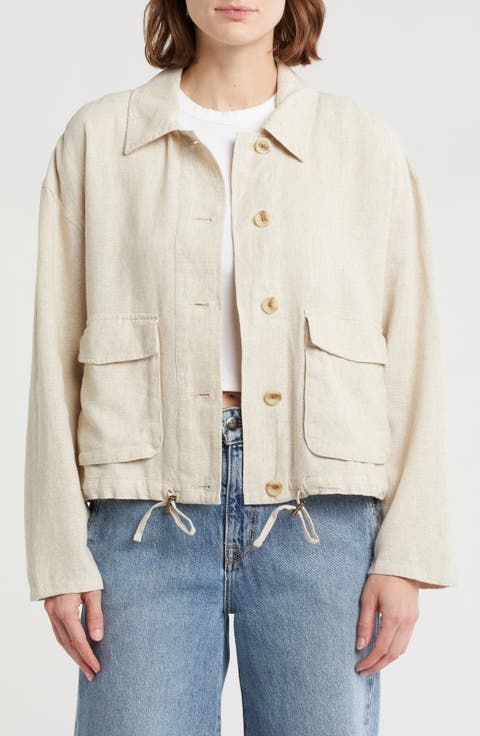 Linen Blend Utility Shirt Jacket