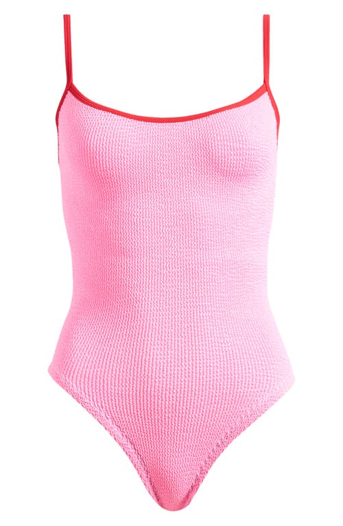 Hunza G Pamela Contrast Binding One-piece Swimsuit In Bubblegum/red