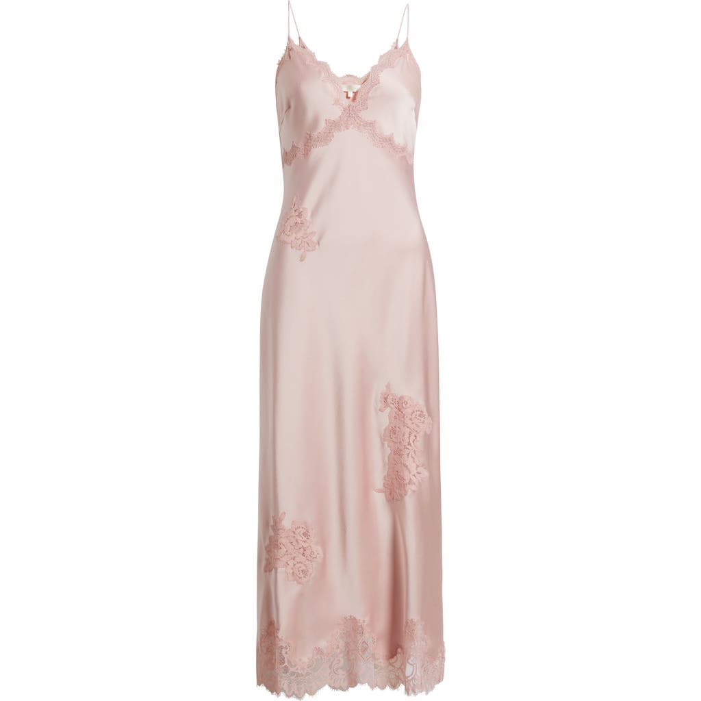 Loveshackfancy Sorone Lace Trim Satin Maxi Slipdress In Pink