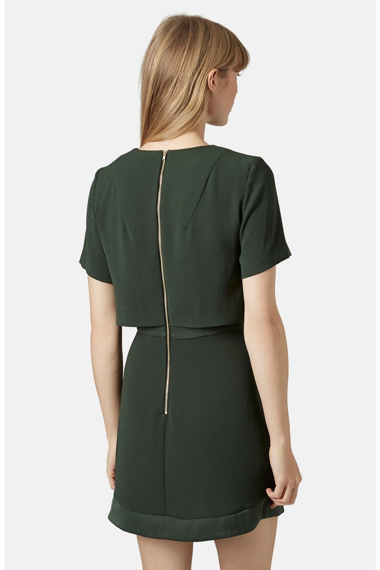 Satin Trim Overlay Dress, Alternate, color, BRIGHT GREEN