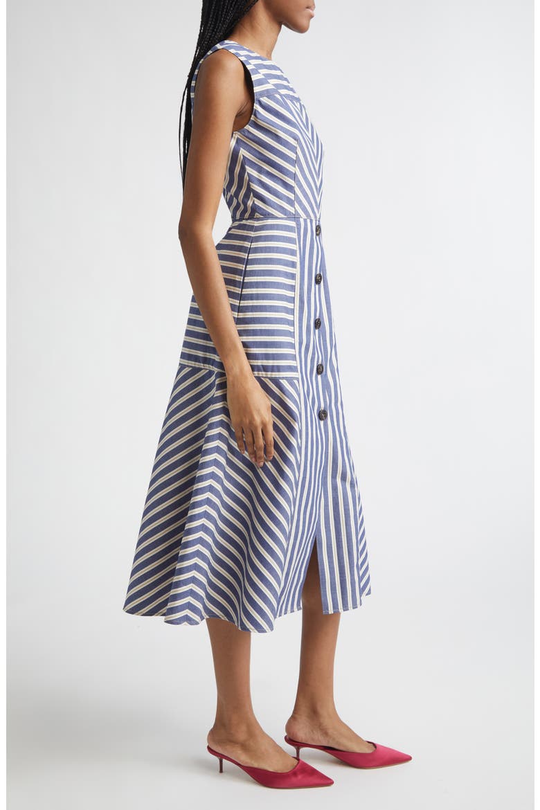 Stripe A-Line Cotton Midi Dress, Alternate, color, BLUE MULTI