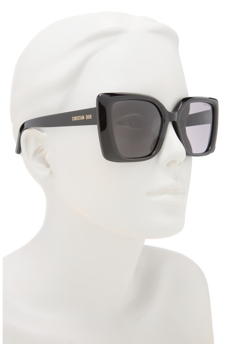 'DiorMidnight S5I 55mm Square Sunglasses, Alternate, color, SHINY BLACK / SMOKE