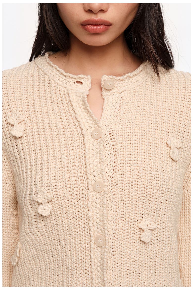 Cotton Cardigan With Flat Bobbles, Alternate, color, BEIGE