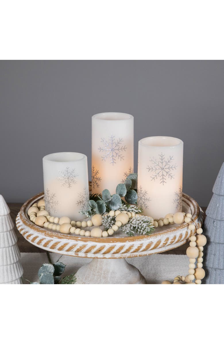 Northlight LED Flameless Flickering Wax Pillar Snowflake Christmas Candles - 6" - Set of 3, Alternate, color, White