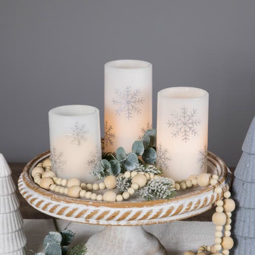 Northlight Led Flameless Flickering Wax Pillar Snowflake Christmas Candles In White
