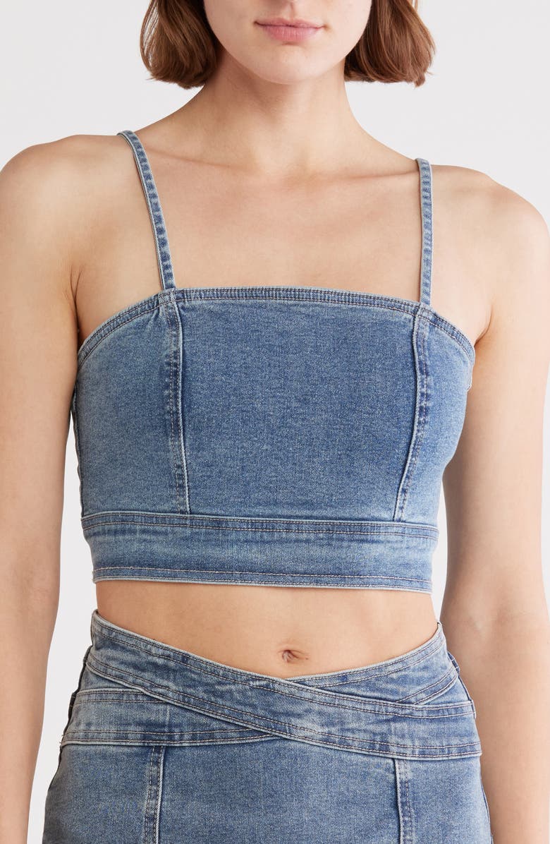 Habitual Spaghetti Strap Denim Crop Top, Main, color,