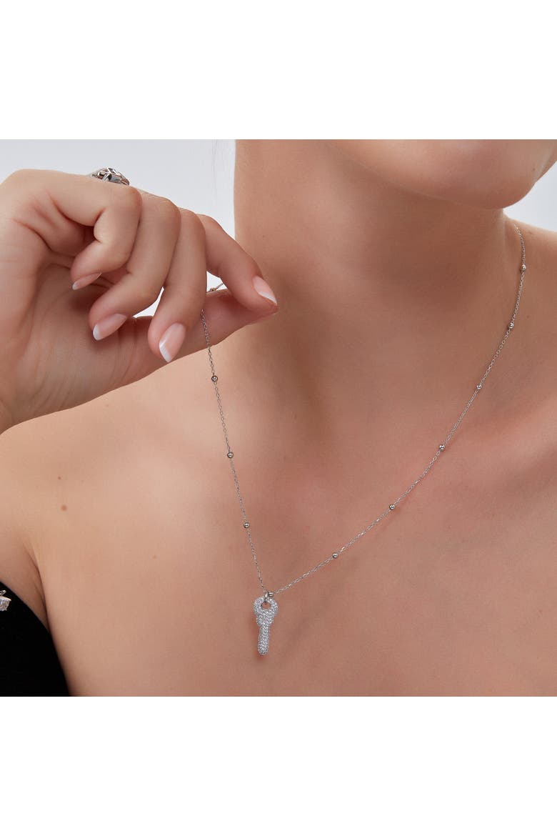 Key Pendant Necklace With Beaded Chain Sterling Silver, Alternate, color, Silver