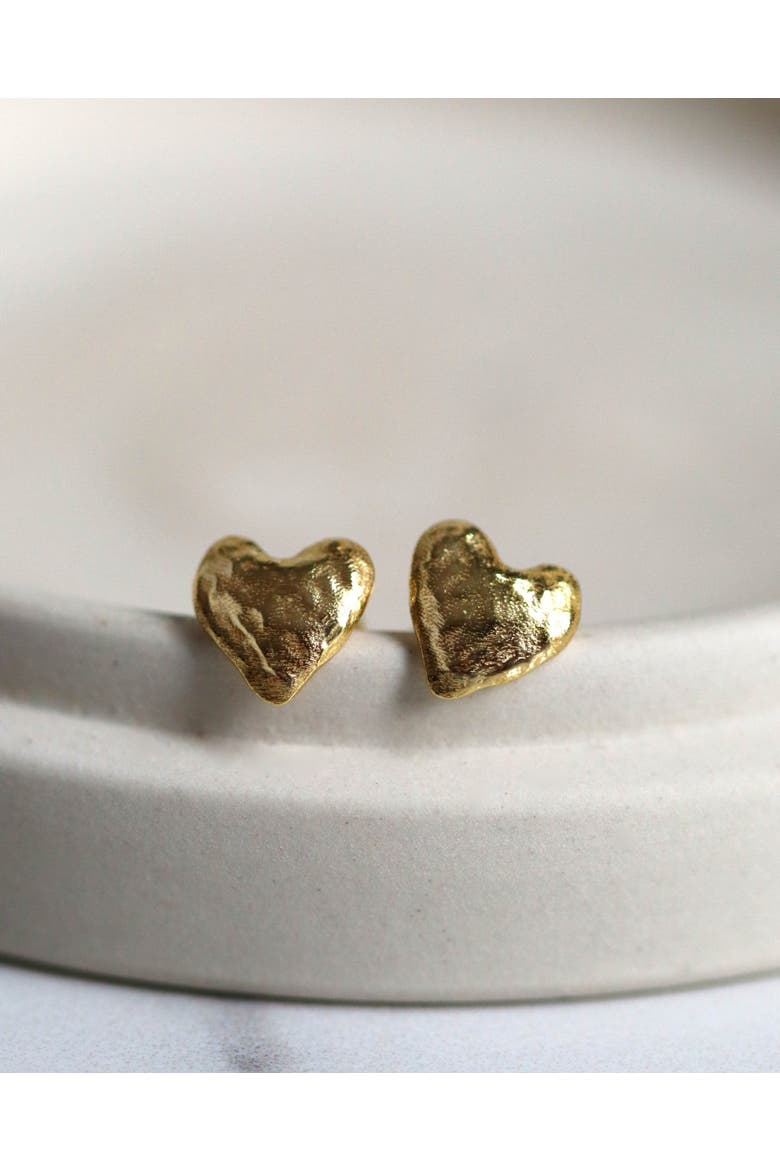 Hammered Heart Studs, Alternate, color, Gold