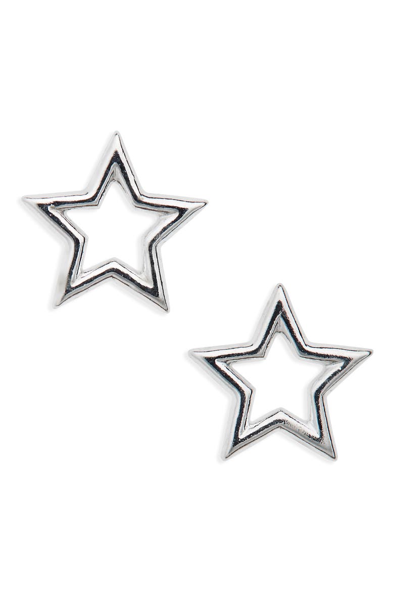 Small Open Star Stud Earrings, Main, color, SILVER PLATED