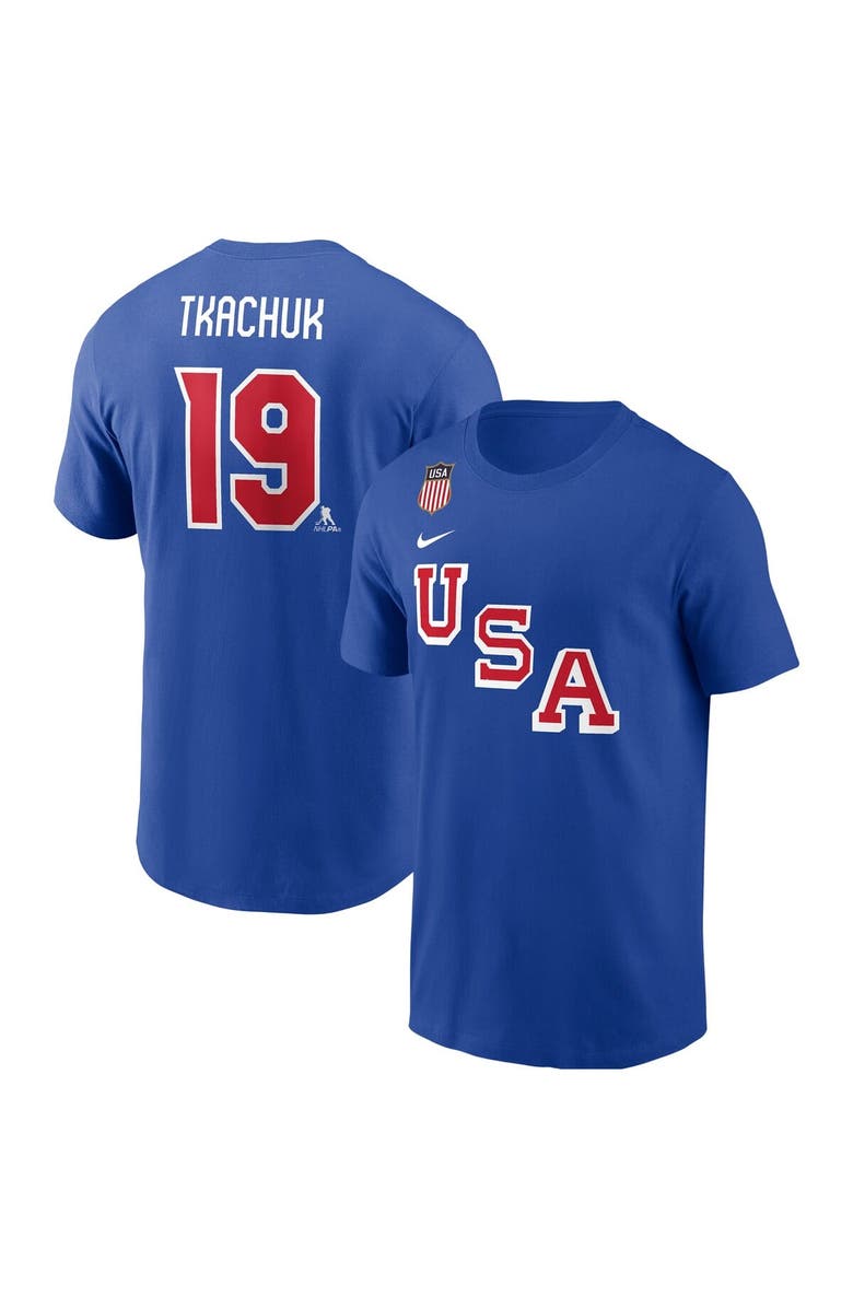 Nike Men's Nike Matthew Tkachuk Royal US Hockey 2026 Name & Number T-Shirt, Main, color, Royal