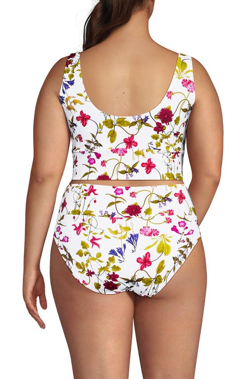 Lands' End Tugless Tankini Top And High Waisted Bottom Swimsuit Set In White Multi Garden Floral
