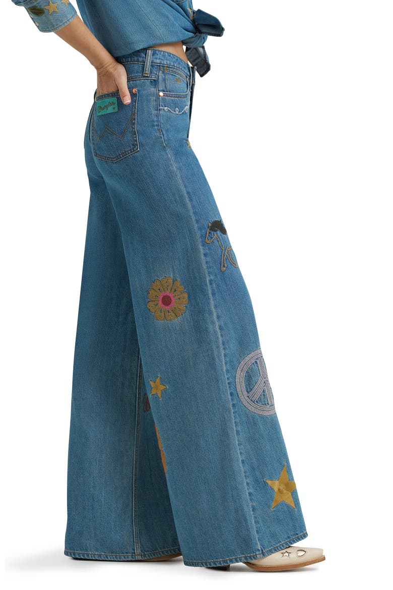 x Lainey Wilson Embroidered Cheeky Wide Leg Jeans, Alternate, color, DENIM