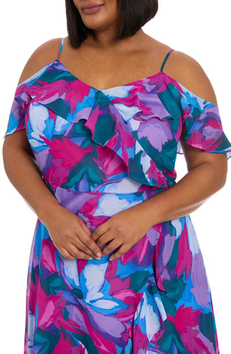 London Times Floral Cold Shoulder Chiffon Maxi Dress, Alternate, color,