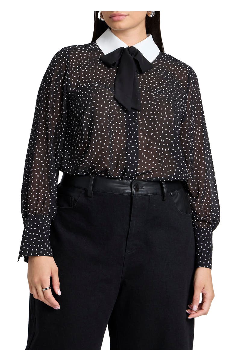 ELOQUII Polka Dot Collared Blouse, Main, color, 