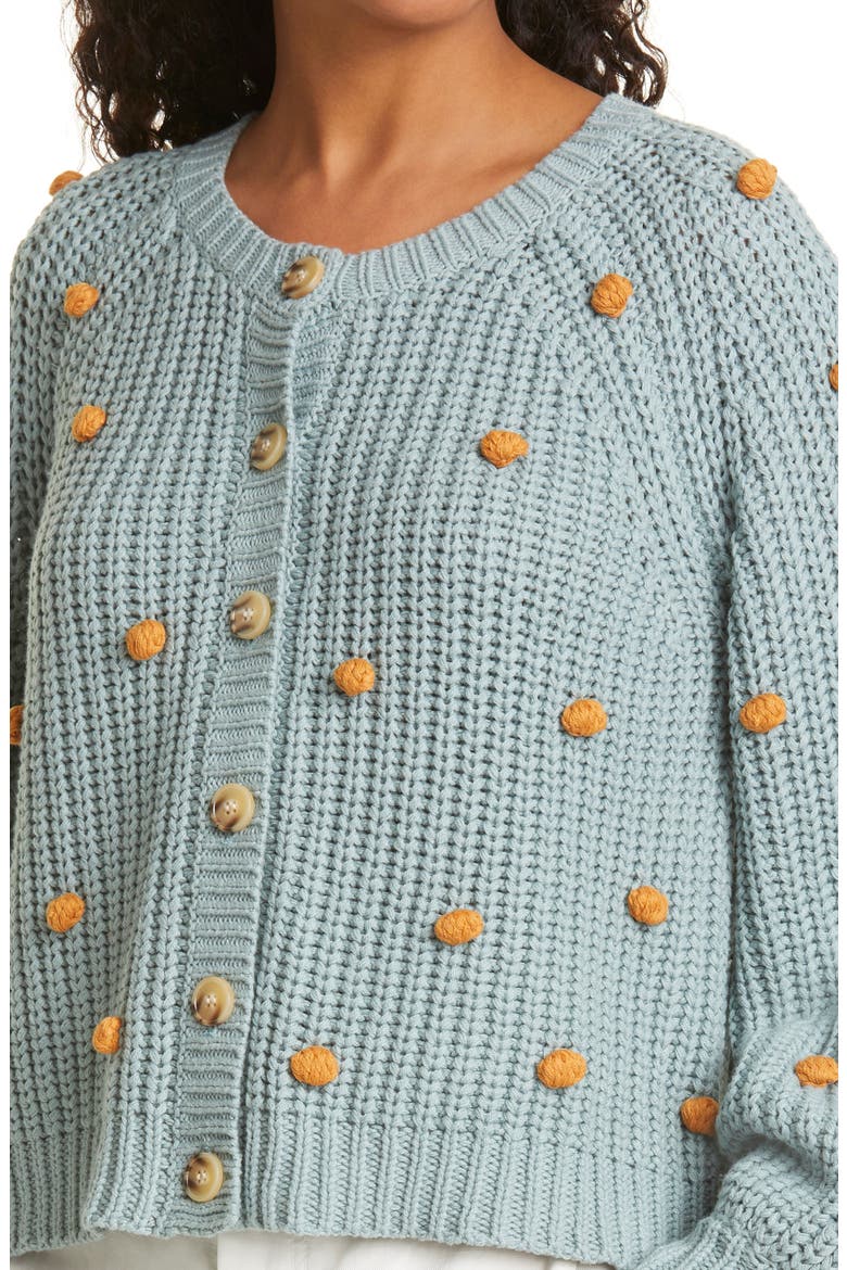 The Bobble Sophomore Cotton Blend Cardigan, Alternate, color, DUSTY BLUE WITH HONEY